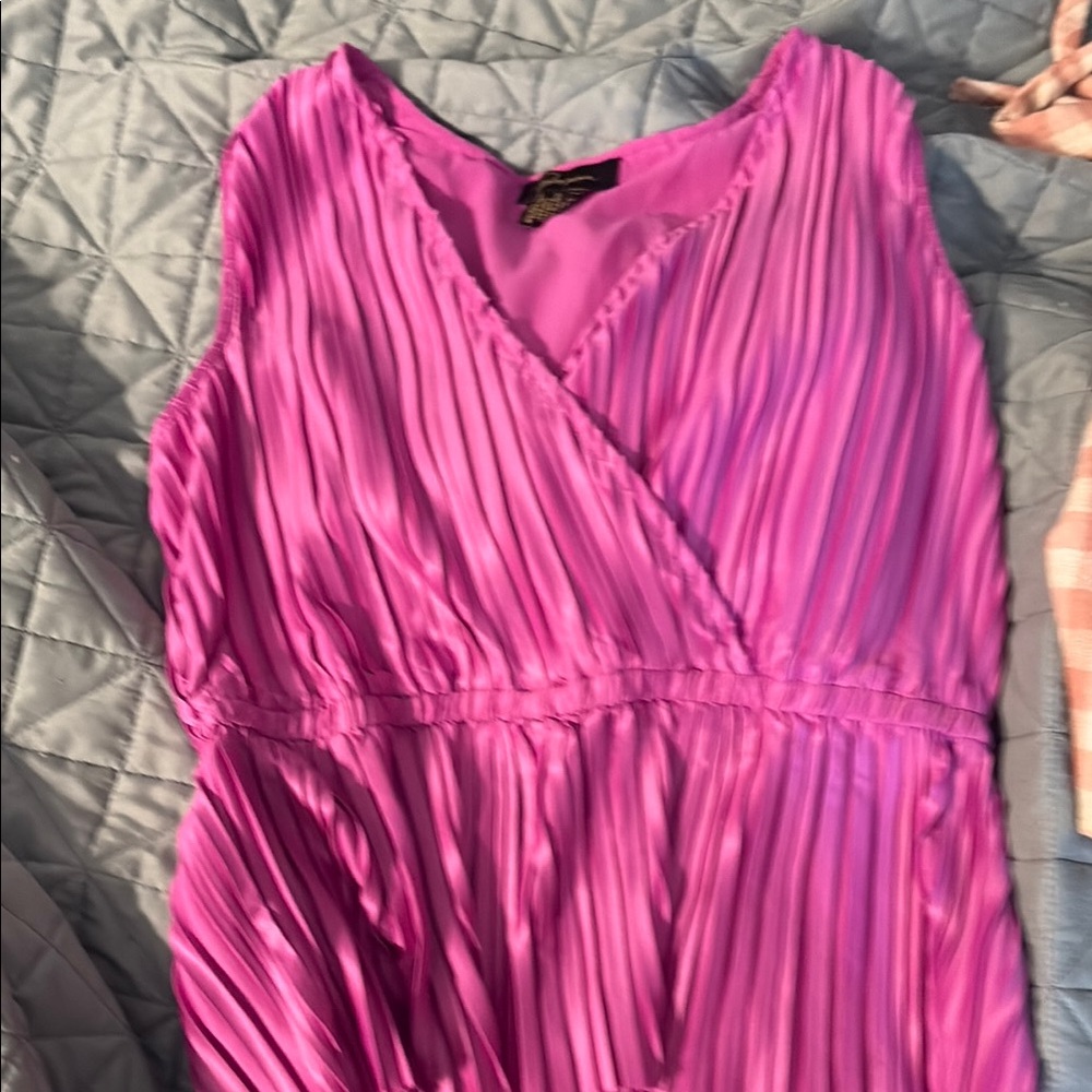 Pink Pleated Sleeveless Dress